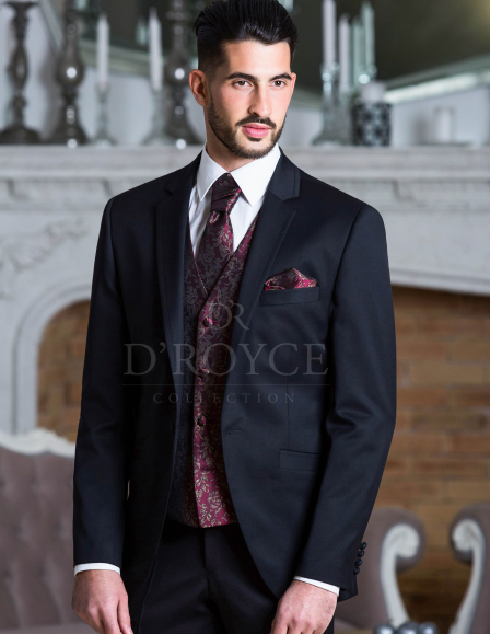 Fekete öltöny bordó szatén mellénnyel