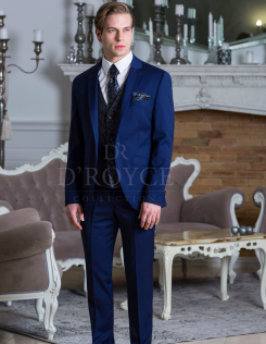 Kék öltöny kék, mintás szatén mellénnyel