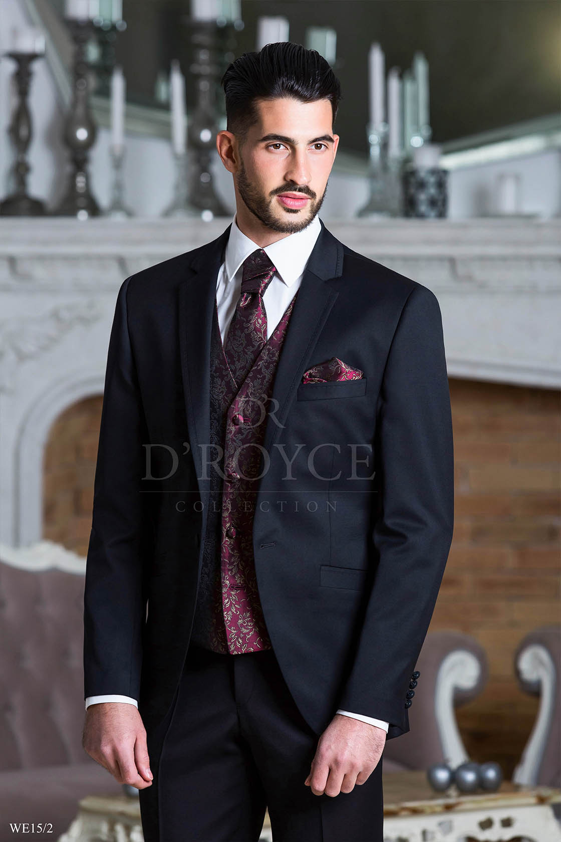 Esküvői öltöny 15, fekete, díszmellény szettel