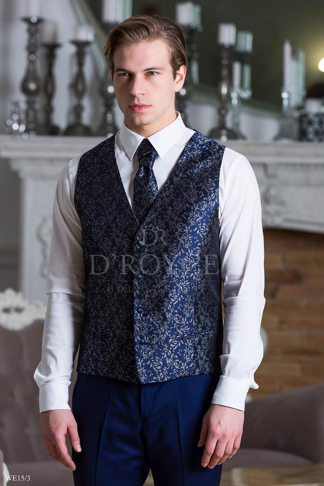 Navyblue virágmintás mellény, nyakkendővel